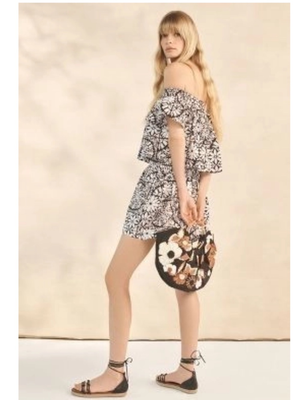Maeve by Anthropologie Black and White Floral Set Shirt Shorts Size Small